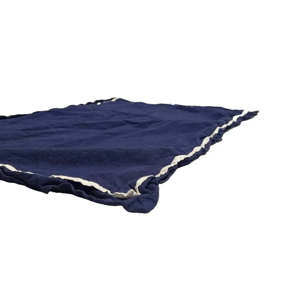 Pair of Linen Cotton Pillowcases King Size Navy Blue White Hotel Border Shams